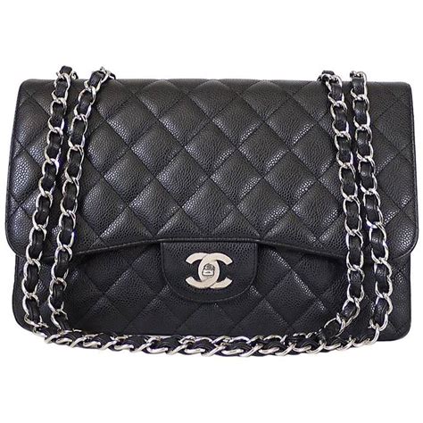 chanel classic maxi caviar black silver